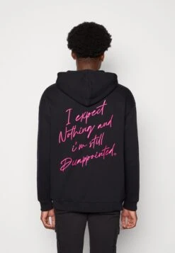 YOURTURN Embroidered Text Hoodie Unisex - Hoodie - Black