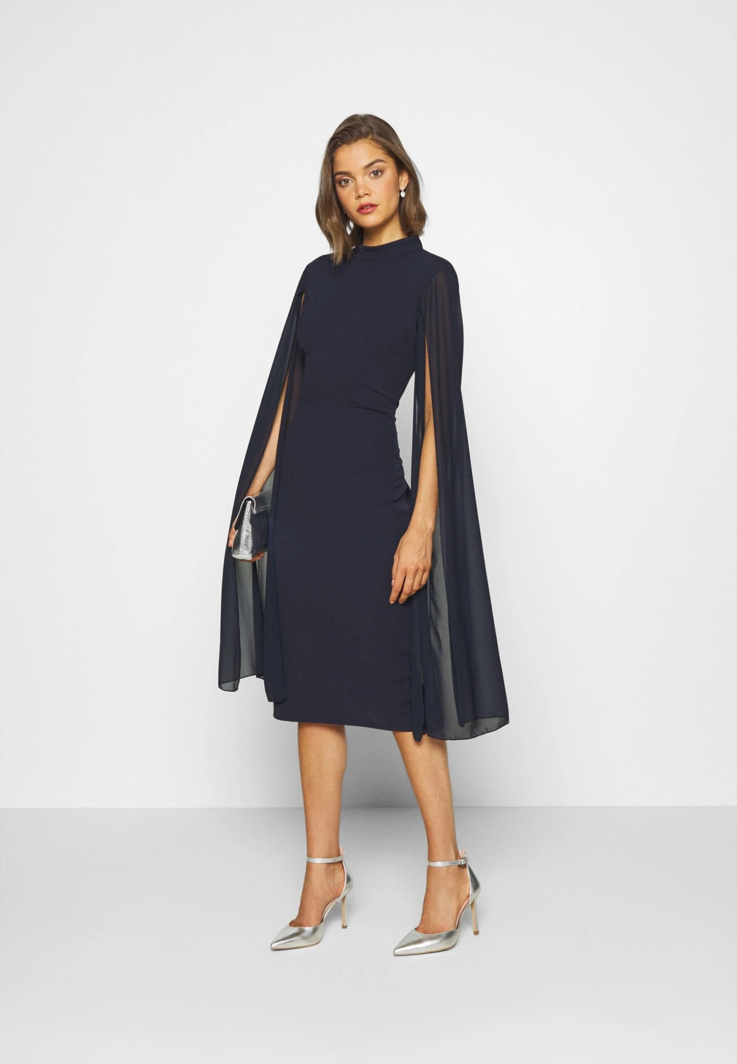 Wal G Cape Sleeve Dress - Cocktail Dress / Party Dress - Navy Blue - Image 2