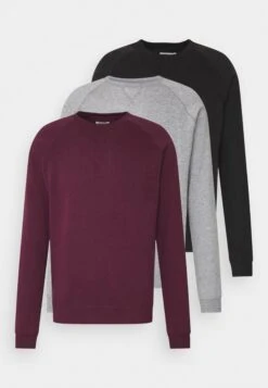 Pier One 3 Pack - Sweatshirt - Bordeaux/Black/Grey