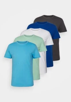 Pier One 5 Pack - Basic T-Shirt - Blue/Dark Blue/Light Green