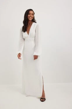 NA-KD Balloon Sleeve Button Detail Dress - Maxi Dress