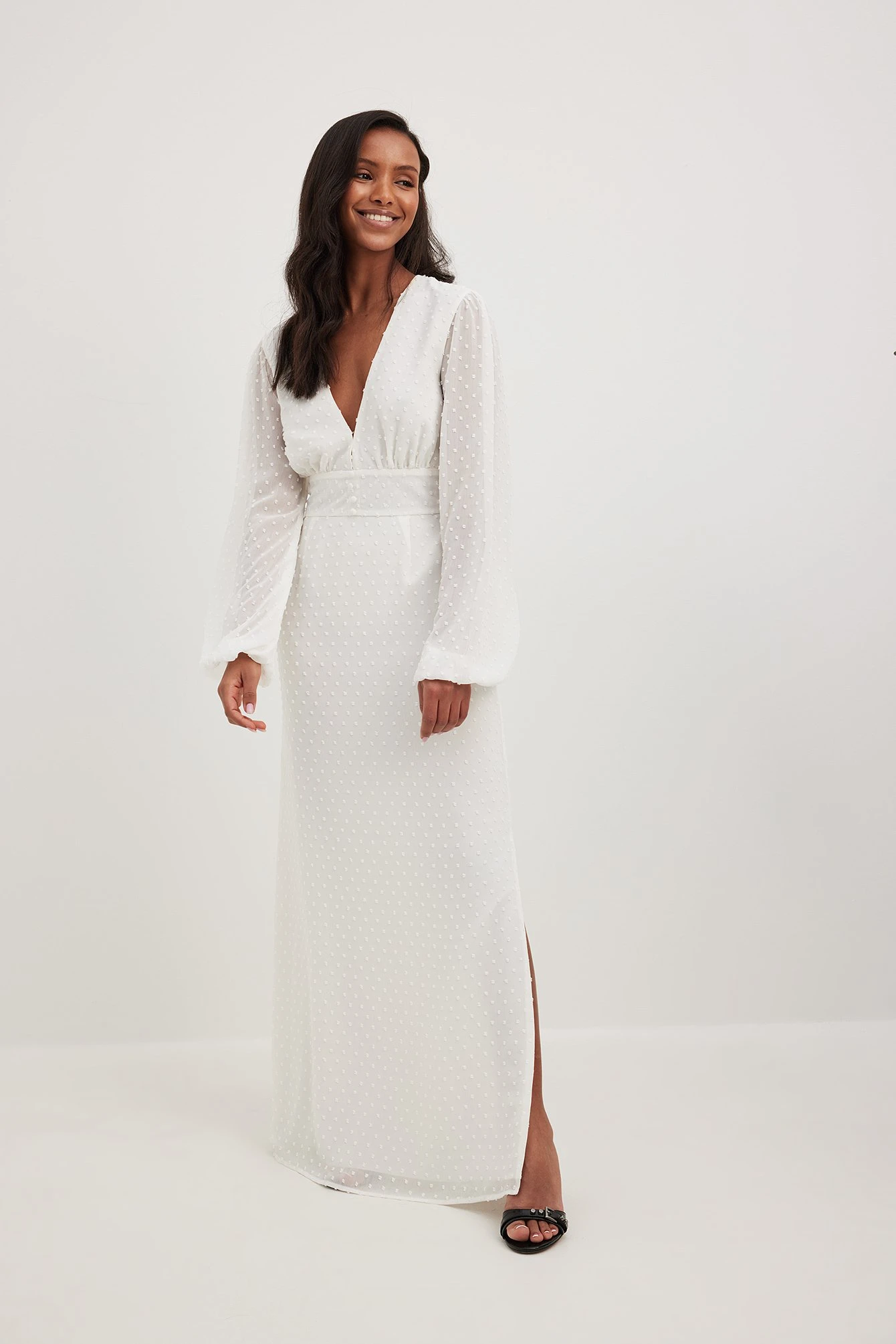 NA-KD Balloon Sleeve Button Detail Dress - Maxi Dress