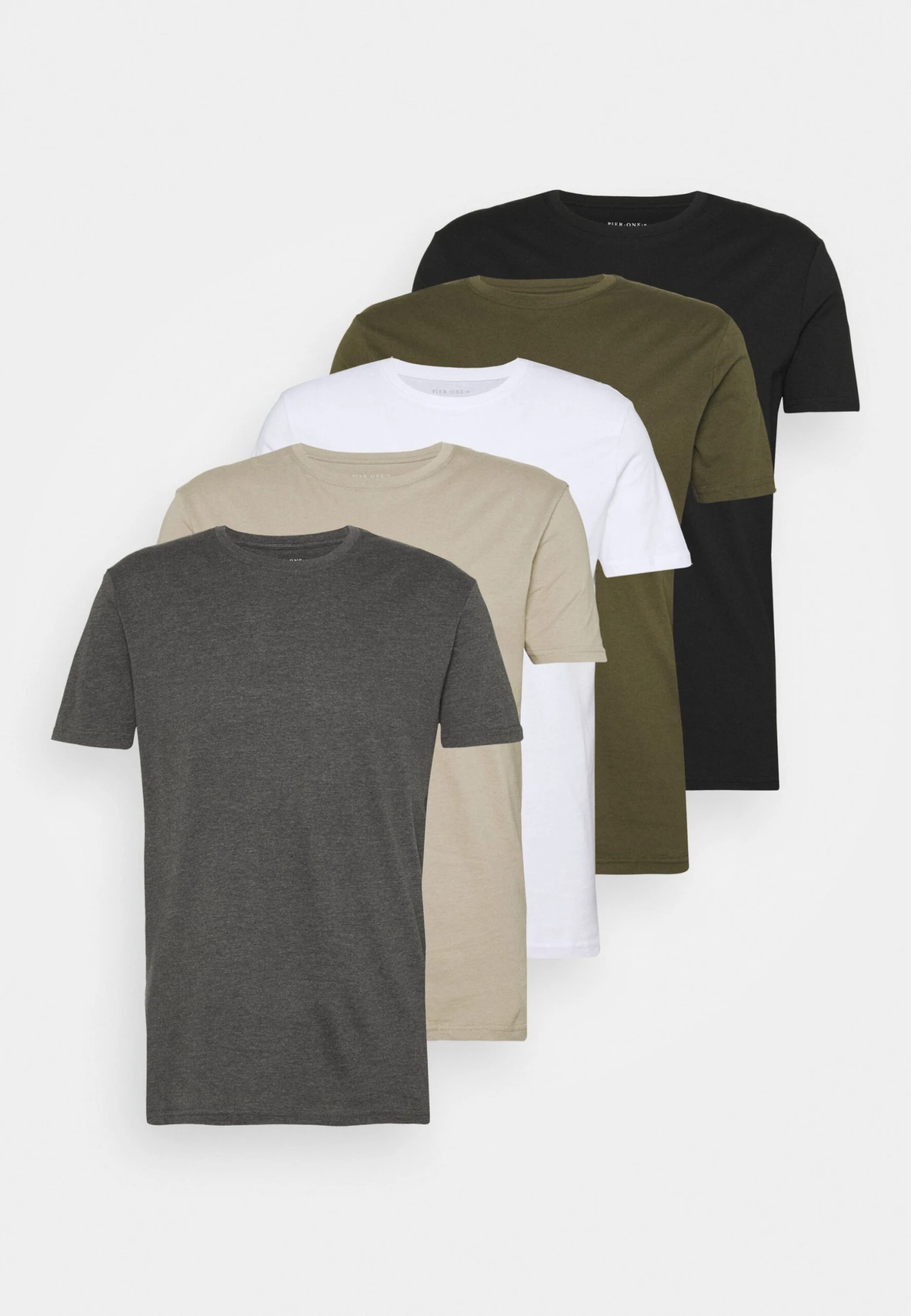 Pier One 5 Pack - Basic T-Shirt - White/Dark Grey/Black - Image 6